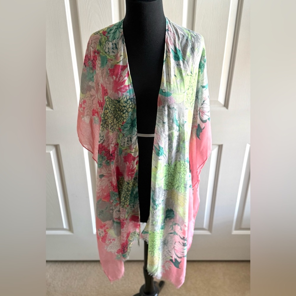 Lightweight Floral Kimono Jacket in Pink & Green